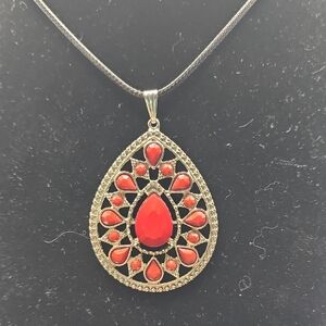 Gold and Red Teardrop Pendant Necklace